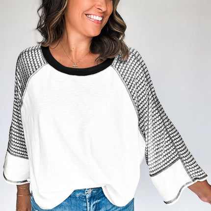 Striped Round Neck Raglan Sleeve Top