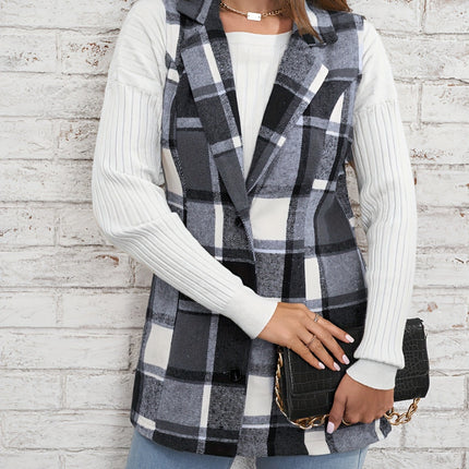 Plaid Button Down Vest Coat