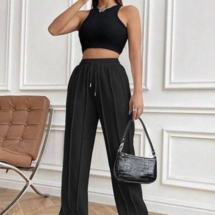 Drawstring Wide Leg Pants with Pockets