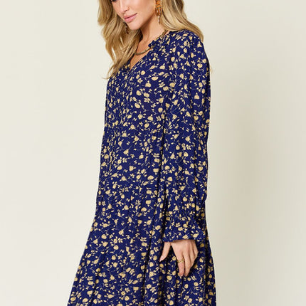 Double Take Full Size Printed Ruffle Hem Long Sleeve Dress