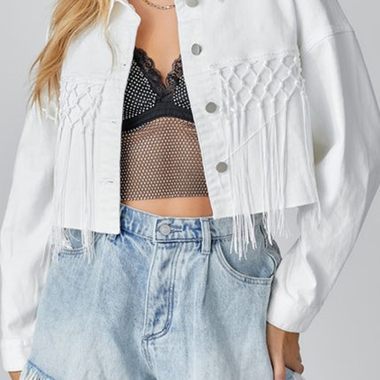 Tassel Sequin Letter Long Sleeve Denim Jacket