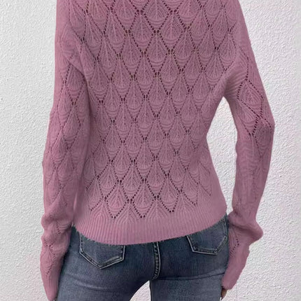 Openwork V-Neck Long Sleeve Sweater