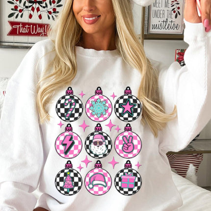 Christmas Pattern Drop Shoulder Ribbed Sweatshirt