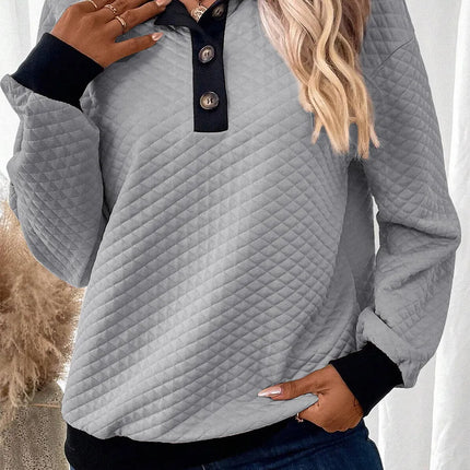 Textured Collared Neck Long Sleeve Top