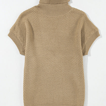 Solid Color Turtleneck Short Sleeve Sweater