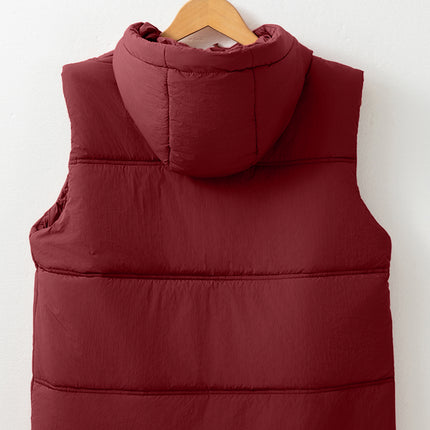 Drawstring Zip Up Hooded Vest Coat