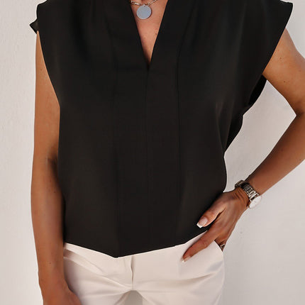 V-Neck Cap Sleeve Blouse