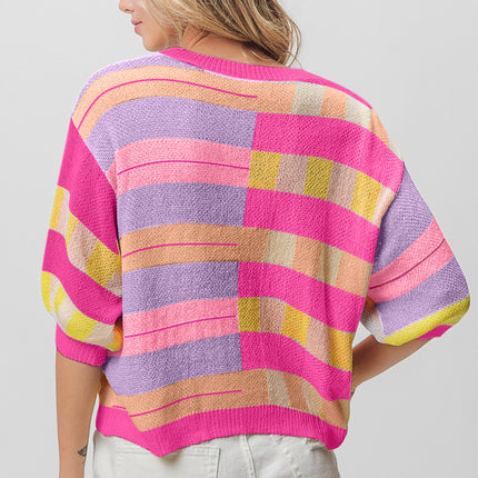 BiBi Multi Color Striped Round Neck Knit Top