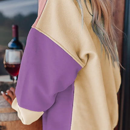 Color Block Round Neck Long Sleeve Sweatshirt