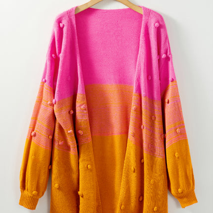 Pompom Color Block Open Front Cardigan
