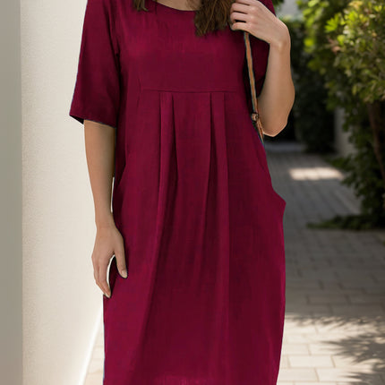 Full Size Round Neck Half Sleeve Dress with Pockets