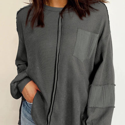 Exposed Seam Round Neck Long Sleeve Sweatshirt