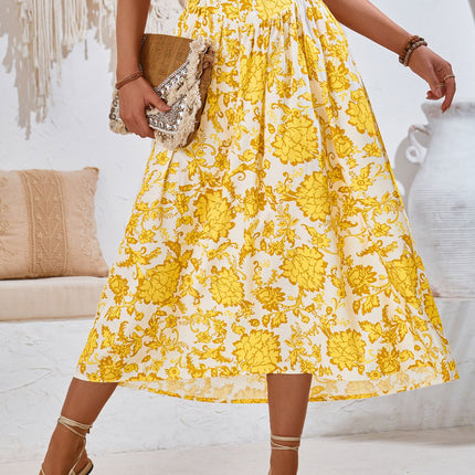 Printed Elastic Waist Midi Skirt