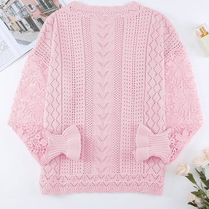 Openwork Round Neck Long Sleeve Sweater