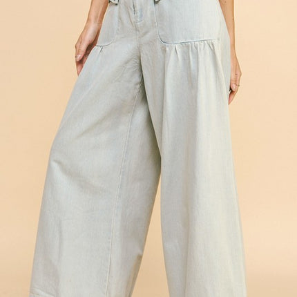 Davi & Dani Drawstring Hem Wide Leg Mid Rise Jeans