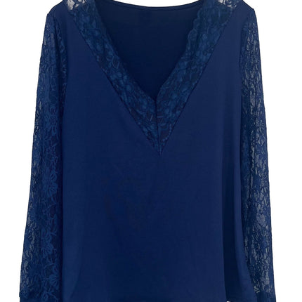 Full Size Lace Detail V-Neck Long Sleeve Blouse