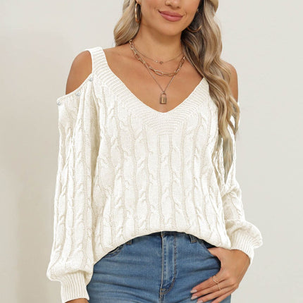 Cable-Knit Cold Shoulder Sweater