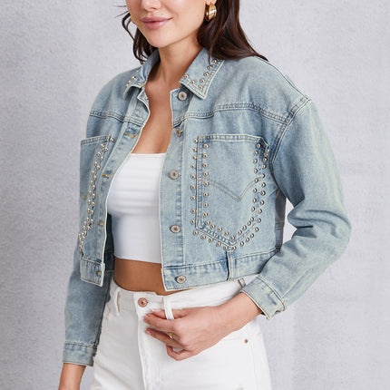 Studded Dropped Shoulder Denim Jacket