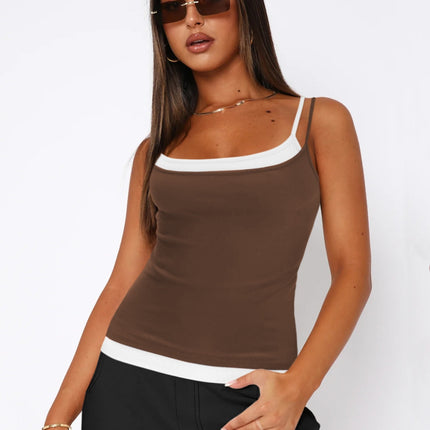 Faux Layered Square Neck Cropped Cami