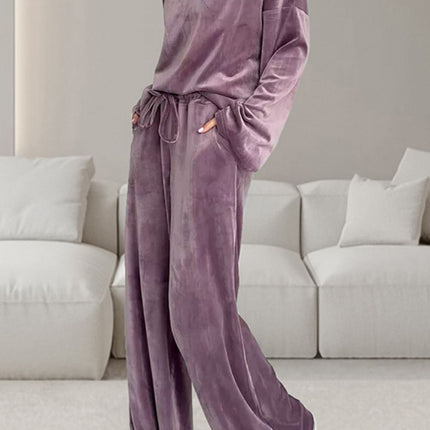 Buttery-Soft Round Neck Long Sleeve Top and Drawstring Pants Set