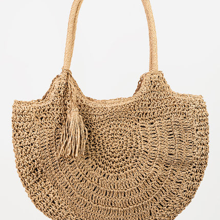 Fame Straw Braided Tote Bag with Tassel