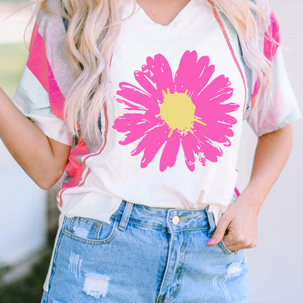 Daisy Graphic V-Neck Half Sleeve T-Shirt