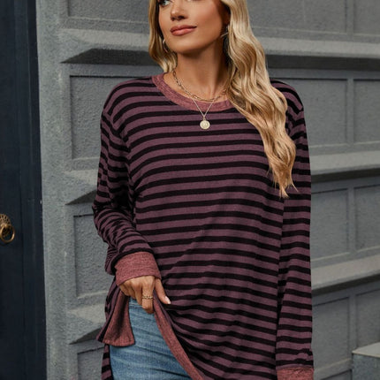 Striped Round Neck Long Sleeve T-Shirt