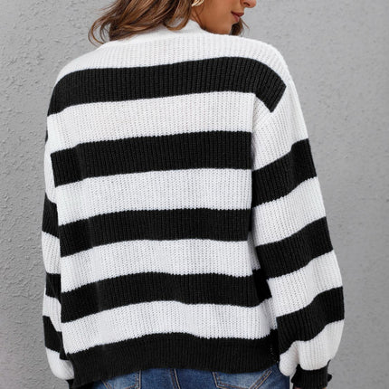 Striped Button Up Long Sleeve Sweater