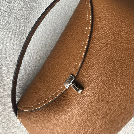 Swedish niche Toteme ladies lychee grain cowhide T-lock buckle simple commuting large-capacity shoulder Messenger bag clutch