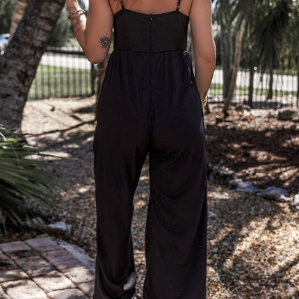 Surplice Spaghetti Strap Wide Leg Jumpsuit