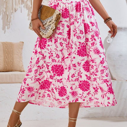 Printed Elastic Waist Midi Skirt