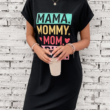 Letter Graphic Short Sleeve Mini Tee Dress