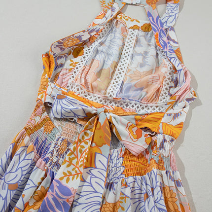 Tied Printed Grecian Sleeveless Maxi Dress