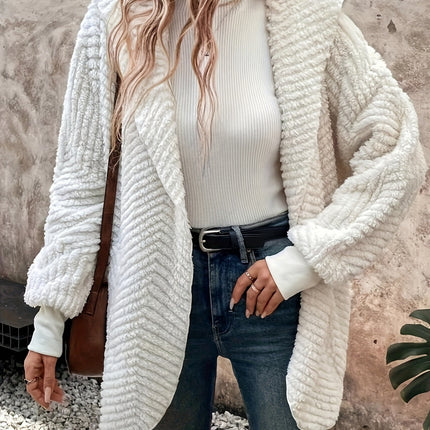 Open Front Long Sleeve Hooded Fuzzy Cardigan