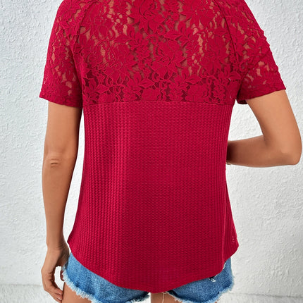 Lace Detail V-Neck Short Sleeve T-Shirt
