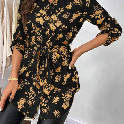 Printed Collared Neck Long Sleeve Shirt