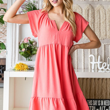 Reborn J Ruffled Notched Cap Sleeve Dress