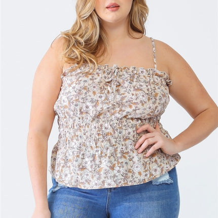 Zenobia Plus Size Frill Floral Square Neck Cami