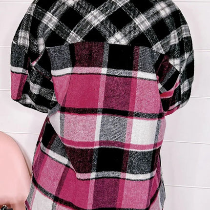 Pocketed Plaid Collared Neck Long Sleeve Shacket