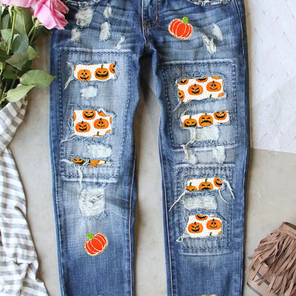 Distressed Pumpkin Jeans with Pockets