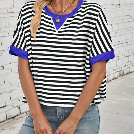 Lovelet Striped Round Neck Short Sleeve T-Shirt