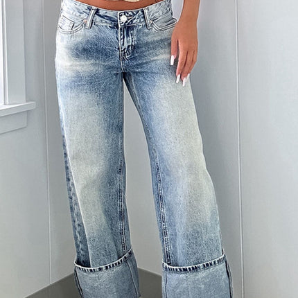 Washed Wide Leg Jeans with Pockets