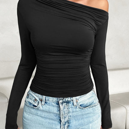 Ruched One Shoulder Long Sleeve T-Shirt