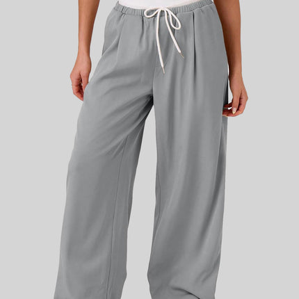 Contrast Waistband Drawstring Wide Leg Pants