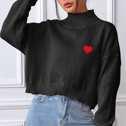 Heart Turtleneck Long Sleeve Sweater