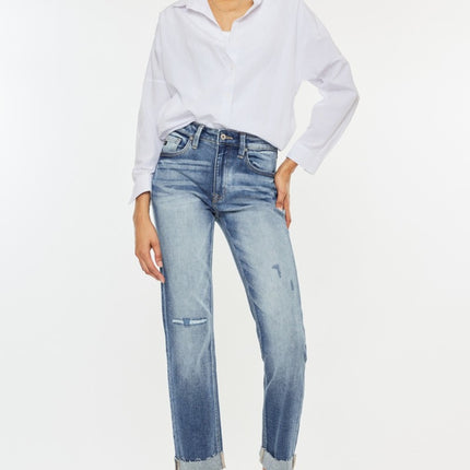 Kancan High Rise Cuffed Straight Jeans