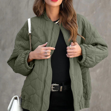 Zip Up Drop Shoulder Long Sleeve Puffer Jacket