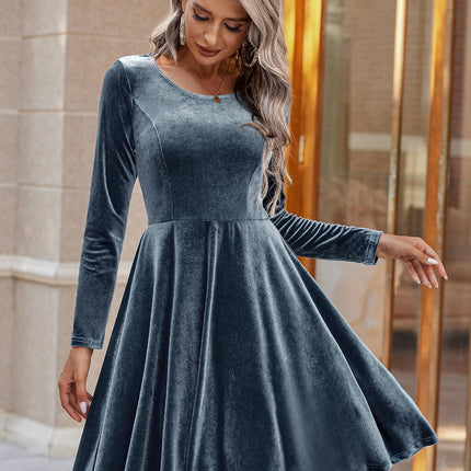 Round Neck Long Sleeve Knee Length Dress