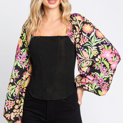 ODDI Full Size Floral Balloon Sleeve Blouse