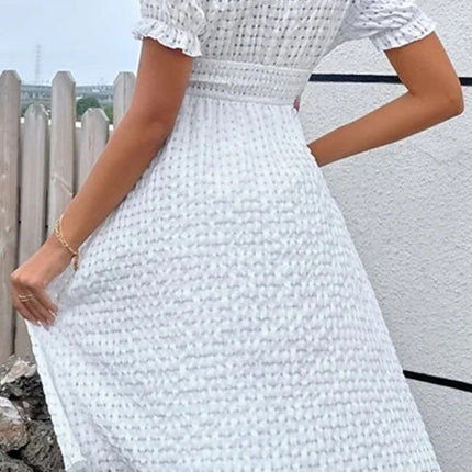 Textured Surplice Short Sleeve Dress